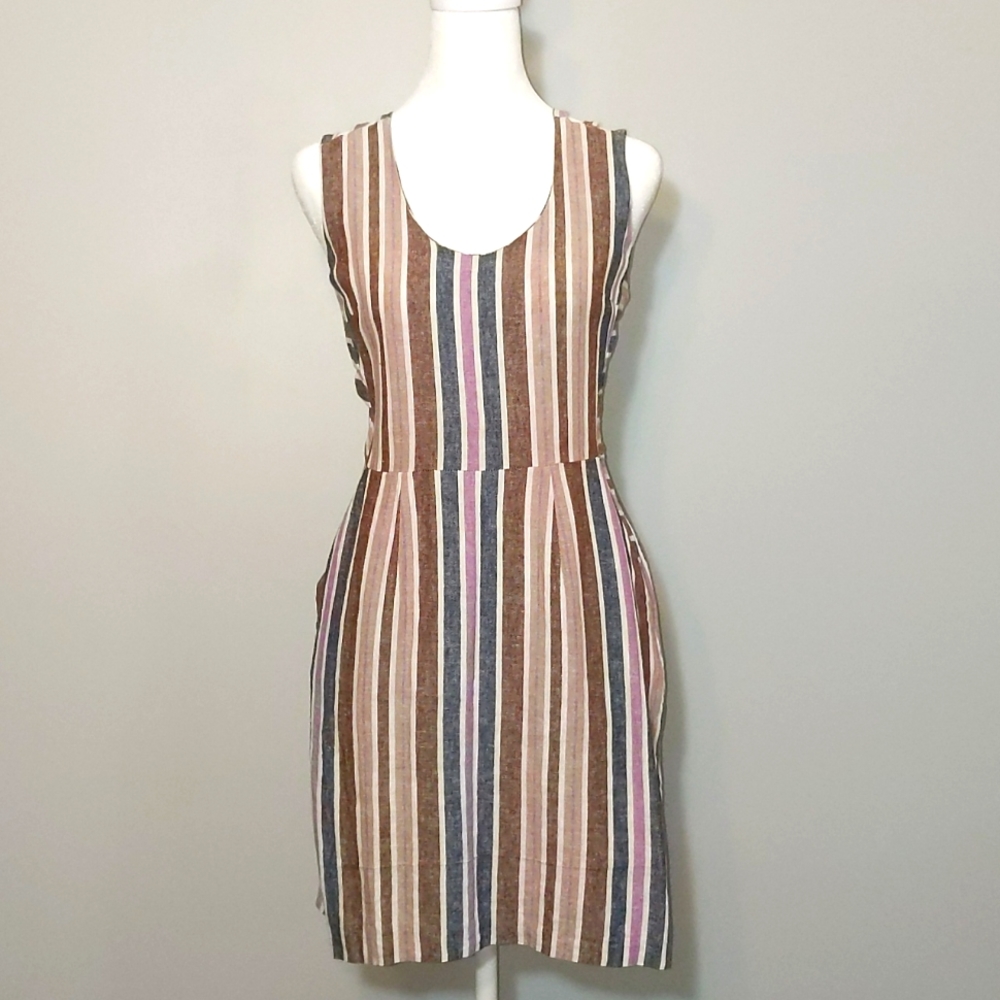 Linen Stripe Dress w/ Unique Multi-Strap Detail